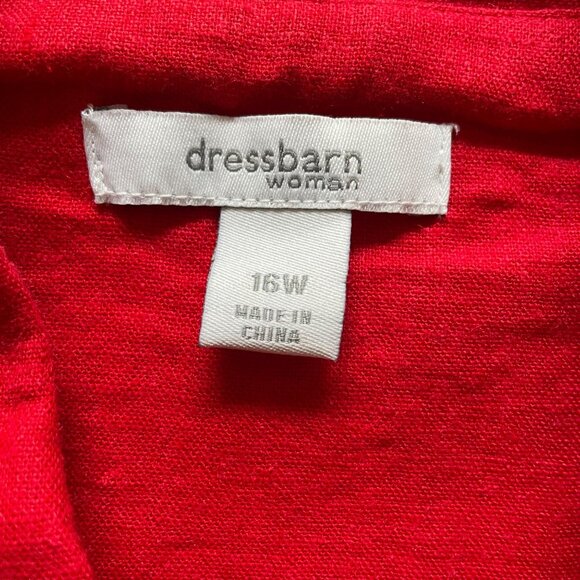 Vintage DressBarn Woman Red Linen Blouse Shoulder Pads Plus 16W u - Picture 4 of 7